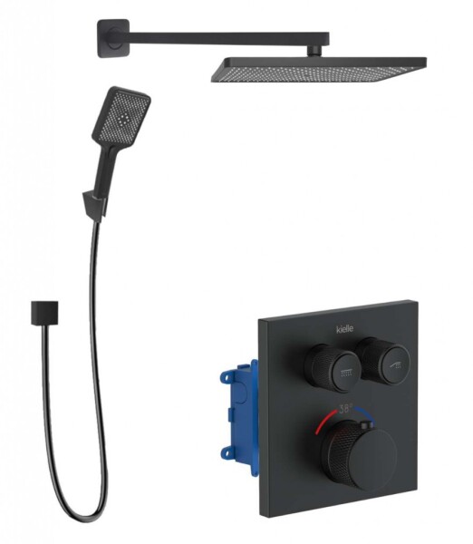 Kielle - Arkas I Termostatická baterie pod omítku, pro 2 spotřebiče, s příslušenstvím a tělesem, matná černá 20611SPT44