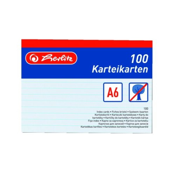 Karty do kartotéky A6 Herlitz, linka, 100ks - bílé