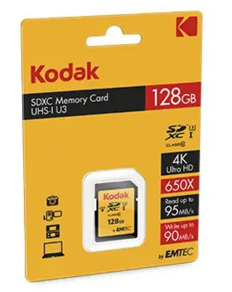 EMTEC Kodak SDXC 128GB / Class 10 / UHS-I / U3 / čtení: 95MBs / zápis: 90MBs / vhodné pro 4K (EKMSD128GXC10HPRK)