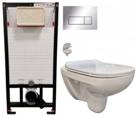 DEANTE Podomítkový rám, pro závěsné WC mísy + SLIM tlačítko chrom + WC bez oplachového kruhu Edge + SEDÁTKO CST_WC01 051P EG1