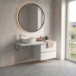 CERANO - Koupelnová skříňka Velora - bílá matná, úchytka chrom + deska pod umyvadlo Navira Pro - 36 mm + konzole chrom - 140x56,6x46,5 CER-667895