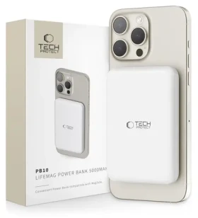 Tech-Protect LifeMag PB10 bílá / Powerbanka / MagSafe / 5000 mAh / 15W / USB-C