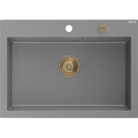 MEXEN/S - Elix granitový dřez 1-miska 700 x 500 mm, šedý, sifon zlatá 6526701005-71-G