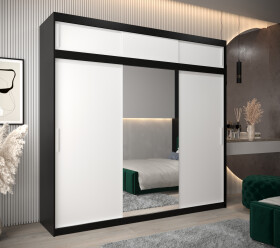 Šatní skříň Abi T1 s nástavcem Barva korpusu: Černá, Rozměry: 250 cm, Dveře: Bílá
