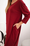 Dámská sukni Plus Size z bavlnou s jednoduchým střihem a rukávem 3/4 bordová UNI