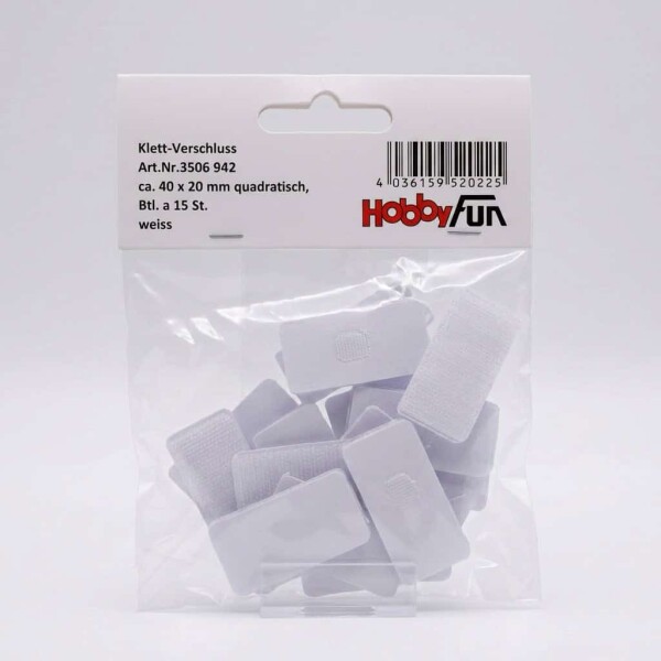 Suchý zip bílý samolepící obdélník 40×20 mm / 15 ks HobbyFun