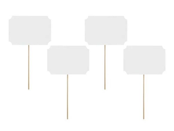 PartyDeco Bílé kartičky na špejli (4 ks)