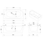 INVENA - Volně stojící vana příčné pravá 170 cm Astri se sifonem AN-03-17P-F