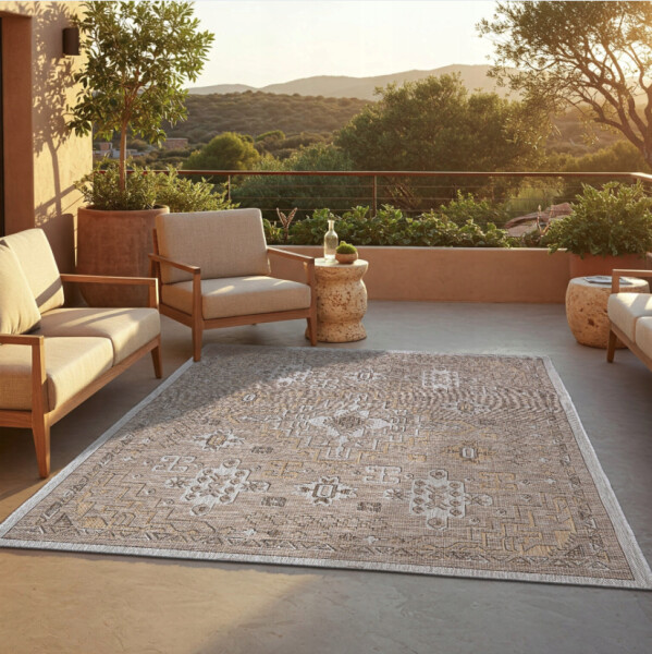 DumDekorace Venkovní koberec na terasu a balkon - hnědý v ratanovém stylu Šířka: 200 cm | Délka: 300 cm