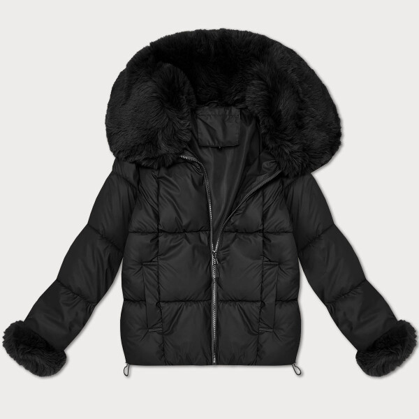 Černá dámská péřová bunda s kožešinovým límcem S'West (B8257-1) odstíny černé S (36)