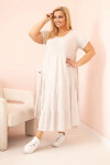 Dámské šaty plus size s krátkým rukávem a volánem z lehké viskózy béžová UNI
