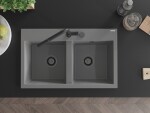 MEXEN/S - Hektor granitový dřez 2-bowl 800 x 480 mm, šedá, černý sifon 6521802000-71-B