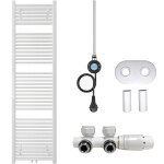 CERANO Koupelnový radiátorový set Lincoln - kombinované výtápění, wifi tyč - středové připojení 50 mm - 300W - bílá lesklá - 1800x500 mm