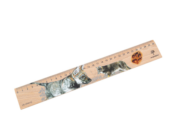 Dřevěné pravítko 30 cm vlk obecný