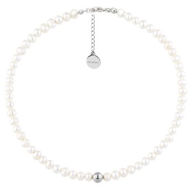 Perlový choker náhrdelník Marilda - chirurgická ocel, sladkovodní perla, Stříbrná 36 cm + 5 cm (prodloužení) Bílá