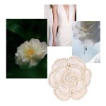 Luxusní brož ve tvaru kamélie s perlovým lemováním, Zlatá