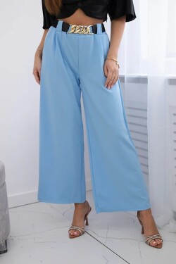 Viskózové kalhoty se širokými nohavicemi v modré barvě