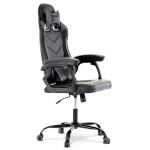 Herní křeslo, šedá a černá ekokůže, houpací mechanika, opěrák 135°