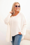 Dámský svetr Plus Size z akrylu s volným střihem a rukávem 3/4 ecru UNI