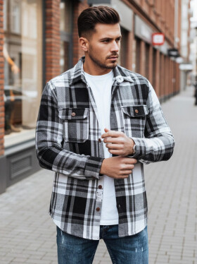 Pánská černobílá kostkovaná flanelová košile FashionStreet DX2675 XL