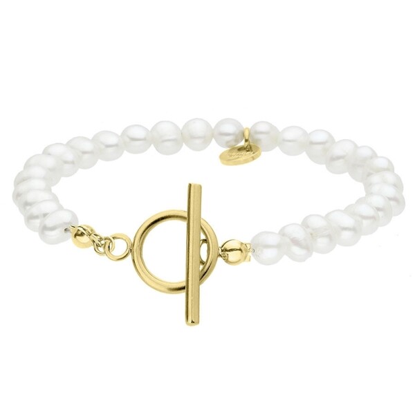 Perlový náramek Blanca Gold - chirurgická ocel, sladkovodní perla, Zlatá 18 cm