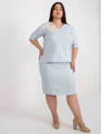 Světle modrá halenka plus size s krátkým rukávem 48