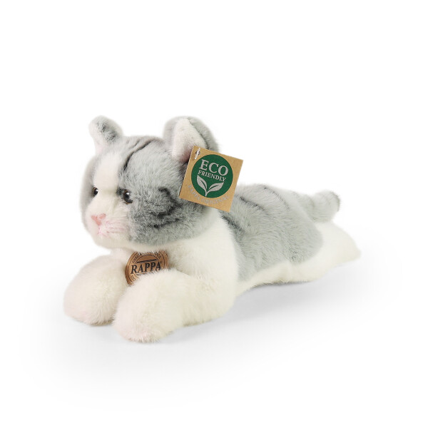 Plyšová kočka ležící šedá 26 cm, ECO-FRIENDLY