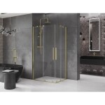 MEXEN/S - Velar Duo čtvercový sprchový kout 90 x 80, transparent, zlatá kartáčovaná 871-090-080-02-55