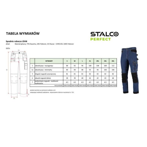 Kalhoty pracovní JEAN, XL/54, STALCO PERFECT