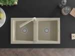 MEXEN/S - Mario granitový dřez 2-bowl včetně baterie Duero, béžová 6504-69-671600-69