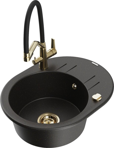 MEXEN/S - Kevin granitový dřez 1-miska včetně baterie Duo, černá/zlatá metalik 6517-75-671701-57-G