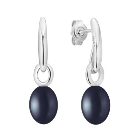Stříbrné náušnice s černou perlou Sara - stříbro 925/1000, Stříbrná Černá