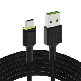 Green Cell Cable Ray černá / Datový kabel / USB-A - USB-C / zelené LED podsvícení / QC 3.0 / 1,2 m (KABGC06)