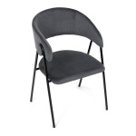 Židle jidelní, šedá látka, černá kovová noha