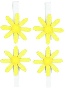 Kolíčky 5cm s kytičkou - žlutá s glitry 4ks