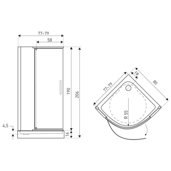 KERRA - Sprchový kout s vaničkou Splash 80 (černý) 5907548123510