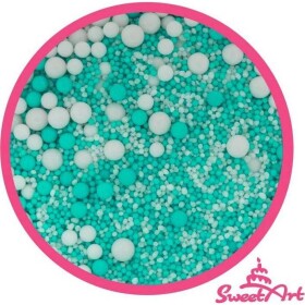 SweetArt cukrové zdobení Turquoise White sprinkle mix (80