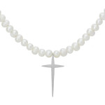 Perlový náhrdelník Deborah - kříž, sladkovodní perla, Stříbrná 45 cm + 5 cm (prodloužení)