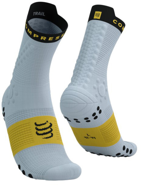 Běžecké kompresní ponožky Compressport Pro Racing Socks v4.0 Trail - Grey Dawn/Ceylon Yellow Velikost: EU 45-48