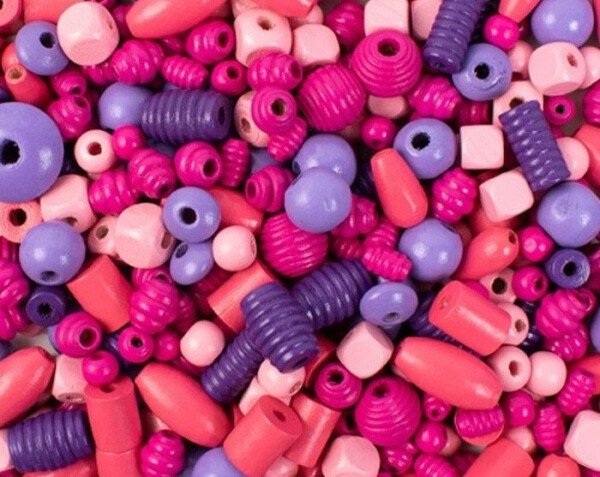 Korálky dřevěné růžovo-fialové big 450 ks