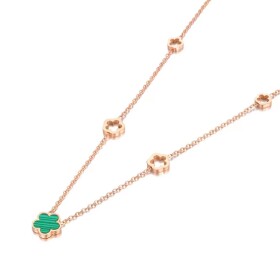 Náhrdelník se zeleným květem Fiora Rose Gold - chirurgická ocel, Zlatá 40 cm + 5 cm (prodloužení)