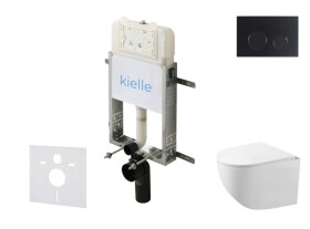 Kielle - Genesis New Set předstěnové instalace, kompaktního klozetu Gaia, Rimless, sedátka softclose a tlačítka Gemini New II, matná černá 30528SZ87