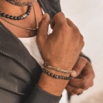 Korálkový náramek Jacob - 6 mm přírodní onyx, etno styl, Černá 21 cm