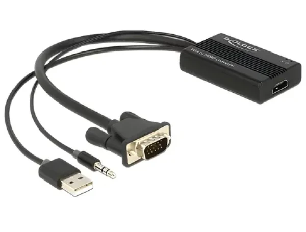 DeLock Adaptér VGA na HDMI / audio / USB napájení / Full HD 1920×1080 / černá (62597)