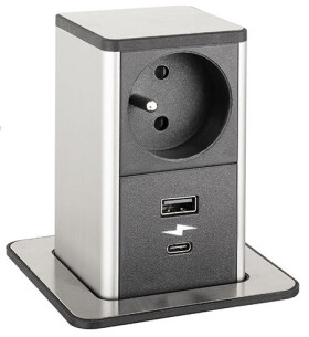 STRONG PowerUp zásuvka, 1x230V, USB A/C nabíjecí, Nerez, Fr (477467)