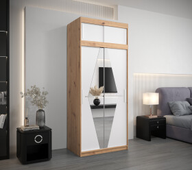 Šatní skříň Abi Bo s nástavcem Barva korpusu: Dub artisan, Rozměry: 100 cm, Dveře: Bílá