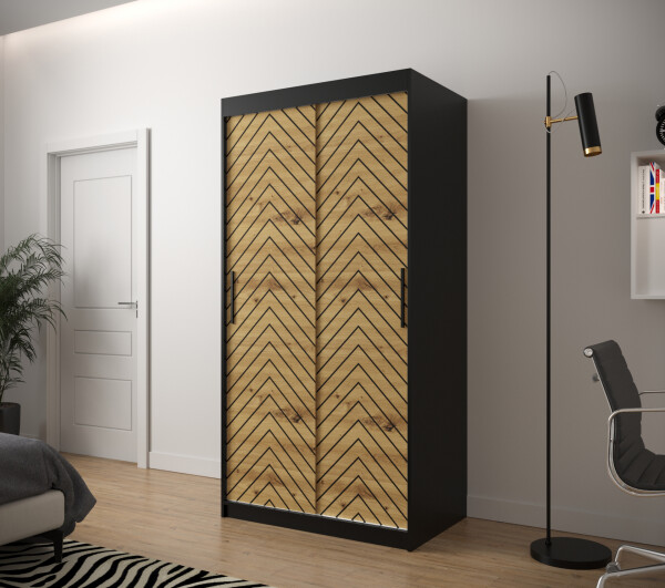 Šatní skříň Abi Jodelka 1 Barva korpusu: Černá, Rozměry: 100 cm, Dveře: Dub artisan