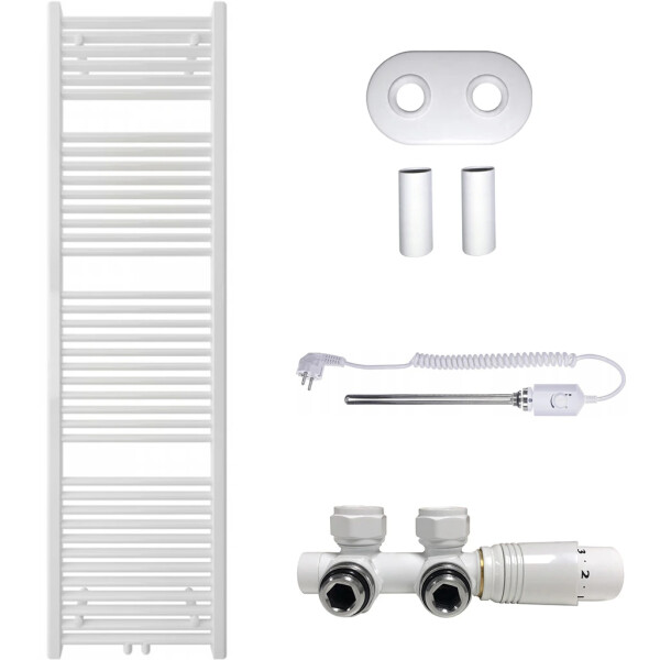CERANO - Koupelnový radiátorový set Lincoln - kombinované výtápění, termo tyč - středové připojení 50 mm - 300W - bílá lesklá - 1800x500 mm CER-663382