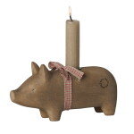 Maileg Svícen Wooden Nature Pig Medium, přírodní barva, dřevo