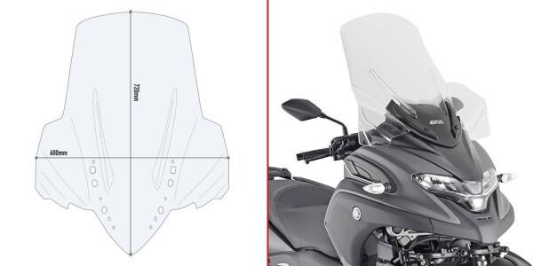 D2149St plexi čiré Yamaha Tricity 300 (20-25), vxš720x600 mm, vyšší o 195 mm než originál